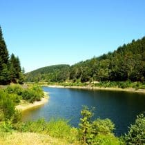 Camping le Bontemps Ciela Village A dam on le Furan river forming beautiful mountain lake. This place in Pilat Regional Natural park is also called Gouffre d'Enfer in French, France.